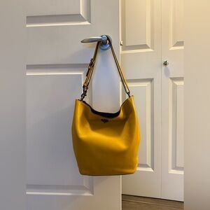 Coach Mustard Yellow Leather Bucket Bag | Soft Glovetanned Hobo Shoulder Bag